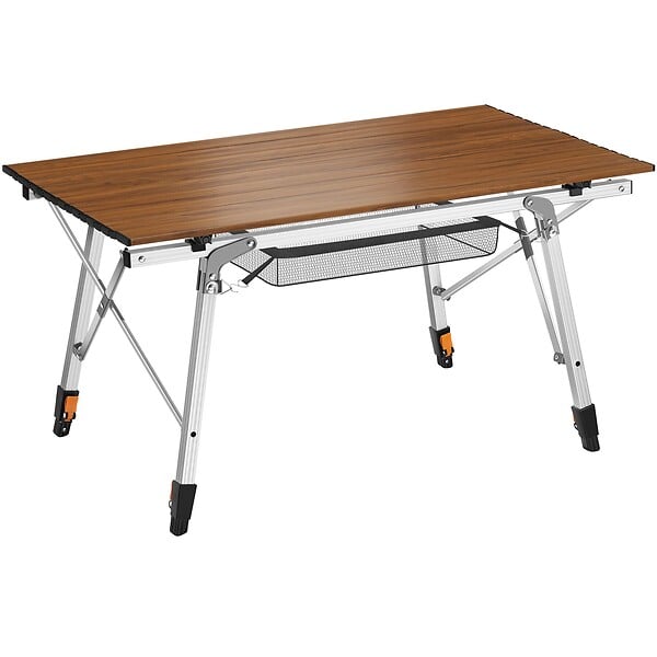 TECTAKE - Table de camping Tina en aluminium, pliable et réglable en hauteur aspect bois - large