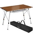TECTAKE - Table pliante en aluminium Bastian, réglable en hauteur aspect bois - vignette