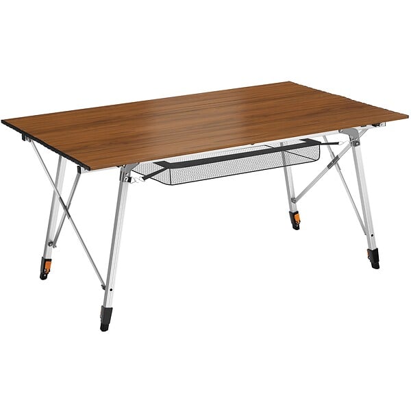 TECTAKE - Table pliante en aluminium Bastian, réglable en hauteur aspect bois - large