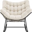 TECTAKE - Fauteuil à bascule rembourré motif matelassé beige structure en acier thermolaqué tressage rotin 93 x 99,5 x 89 cm - vignette