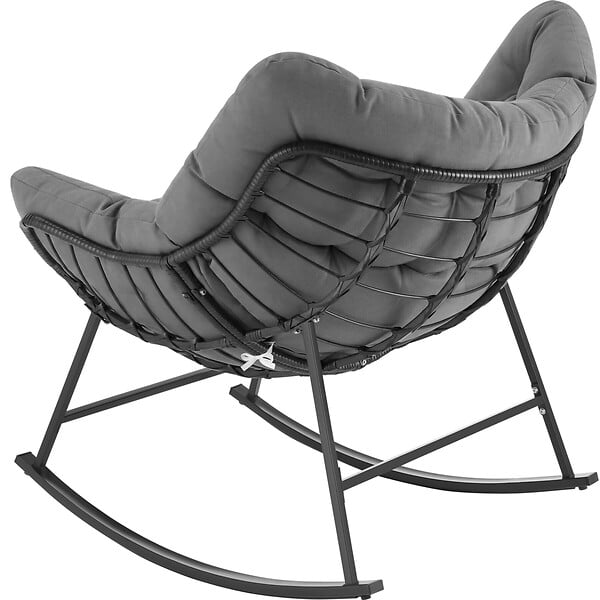 TECTAKE - Fauteuil à bascule rembourré avec motif matelassé gris anthracite en acier thermolaqué rotin robuste élégant - large