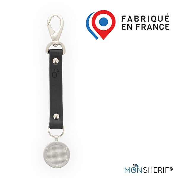 MONSHERIF - Bouton d'alerte MONSHERIF + médaillon argenté avec lanière noire : l'élégance au service de la sécurité avec un bouton d'alerte connecté discret - Application gratuite - Sans abonnement - large