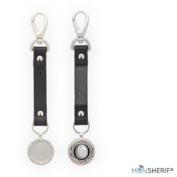 MONSHERIF - Bouton d'alerte MONSHERIF + médaillon argenté avec lanière noire : l'élégance au service de la sécurité avec un bouton d'alerte connecté discret - Application gratuite - Sans abonnement - large