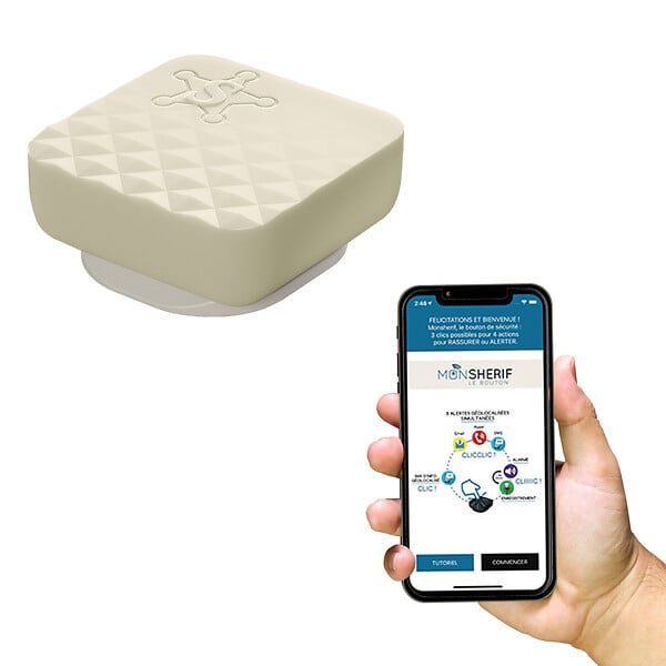 MONSHERIF - Bouton d'alerte connecté MONSHERIF Écru : Discrétion et efficacité pour votre sécurité et celle de vos proches - Application gratuite - Aucun abonnement - large
