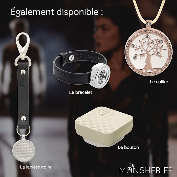 MONSHERIF - MONSHERIF© Bouton d'alerte + lanière noire - App gratuite - Sans abonnement - large