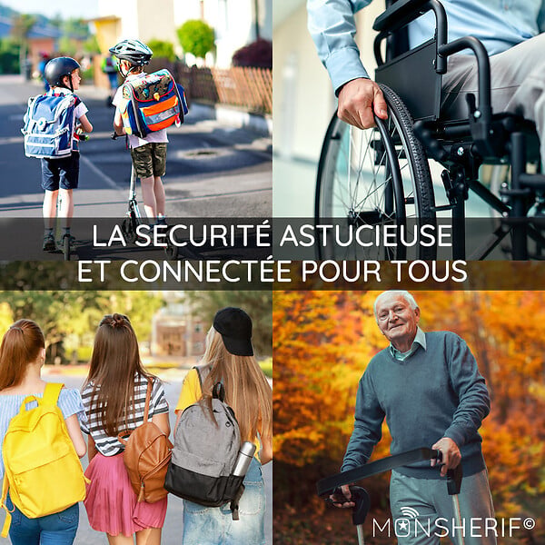 MONSHERIF - MONSHERIF© Bouton d'alerte + lanière noire - App gratuite - Sans abonnement - large
