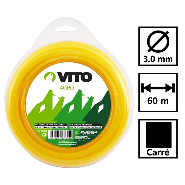 VITO - Fil nylon carré pour débroussailleuse - longueur 60m - diamètre 3mm VITO - large