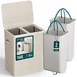 VOUNOT - Panier a linge 2 compartiments et sacs amovibles auto ajustant avec couvercle 150L Beige - vignette