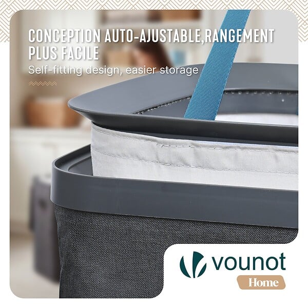 VOUNOT - Panier a linge 1 compartiment et sac amovible auto ajustant avec couvercle 90L Anthracite - large