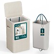 VOUNOT - Panier a linge 1 compartiment et sac amovible auto ajustant avec couvercle 90L Beige - vignette