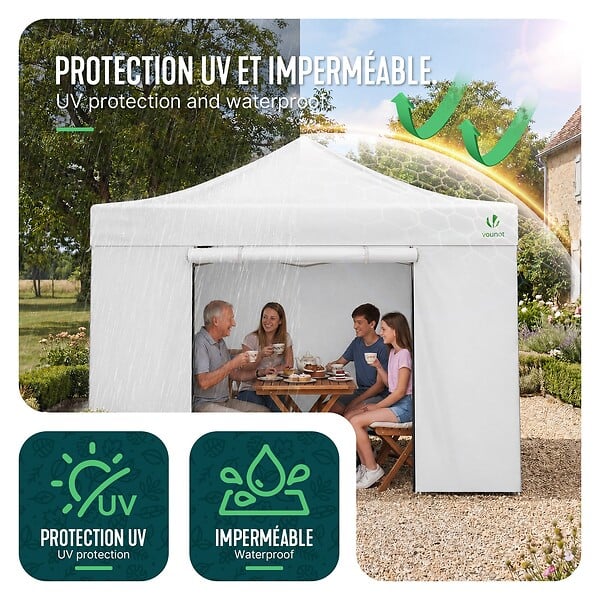 VOUNOT - Tonnelle de jardin renforcée 3x3m pliable Barnum avec 4 parois latérales et fenêtres blanc - large