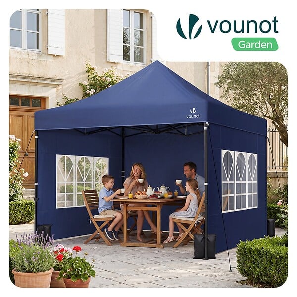 VOUNOT - Tonnelle de jardin renforcée 3x3m pliable Barnum avec 4 parois latérales et fenêtres bleu - large