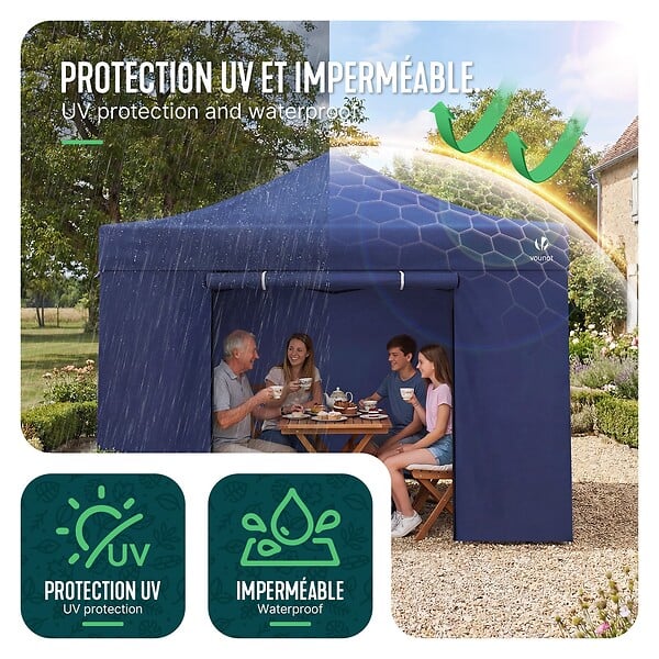VOUNOT - Tonnelle de jardin renforcée 3x3m pliable Barnum avec 4 parois latérales et fenêtres bleu - large