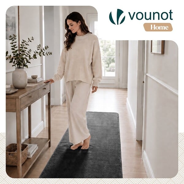 VOUNOT - Tapis de salon poils ras doux antiderapant 80x200cm uni anthracite - large