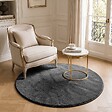 VOUNOT - Tapis de salon poils ras doux antiderapant ф120cm uni anthracite - vignette