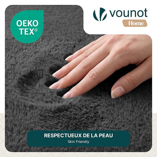 VOUNOT - Tapis de salon poils ras doux antiderapant ф120cm uni anthracite - large