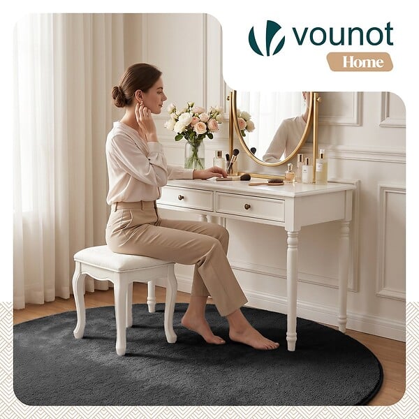 VOUNOT - Tapis de salon poils ras doux antiderapant ф160cm uni anthracite - large