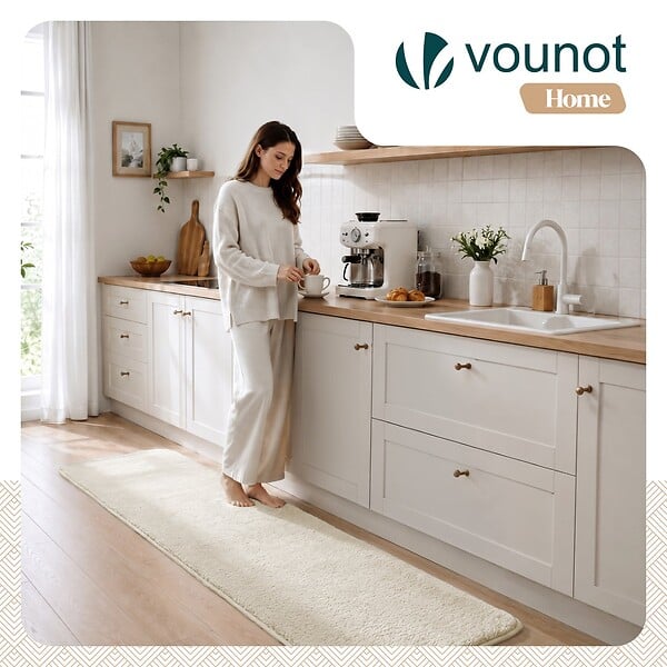 VOUNOT - Tapis de salon poils ras doux antiderapant 60x180cm uni beige - large