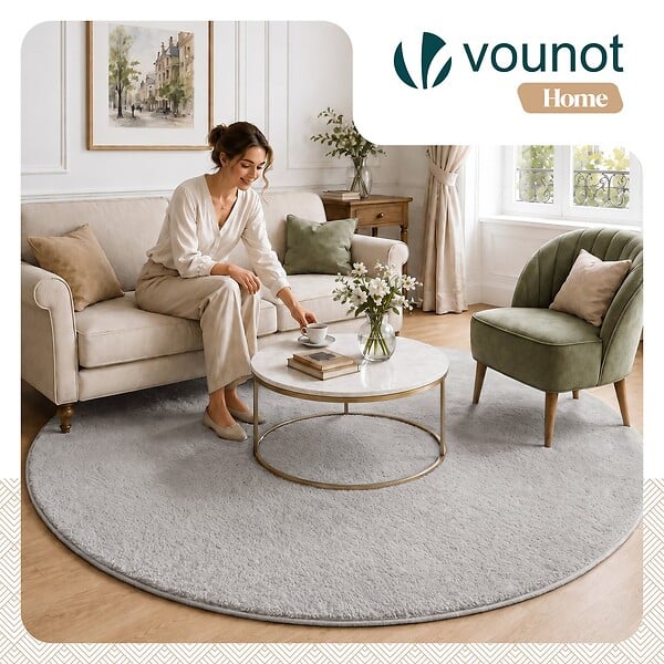 VOUNOT - Tapis de salon poils ras doux antiderapant ф200cm uni gris - large