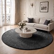 VOUNOT - Tapis de salon poils ras doux antiderapant ф200cm uni anthracite - vignette