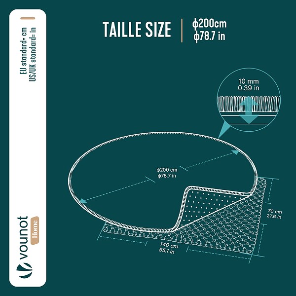 VOUNOT - Tapis de salon poils ras doux antiderapant ф200cm uni anthracite - large