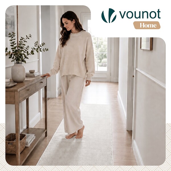 VOUNOT - Tapis de salon poils ras doux antiderapant 80x200cm uni crème - large