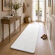 VOUNOT - Tapis de salon poils ras doux antiderapant 60x180cm uni crème - vignette