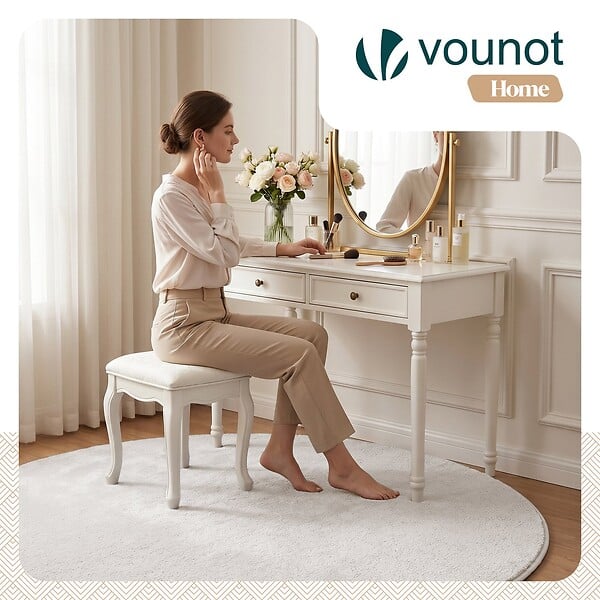 VOUNOT - Tapis de salon poils ras doux antiderapant ф160cm uni crème - large
