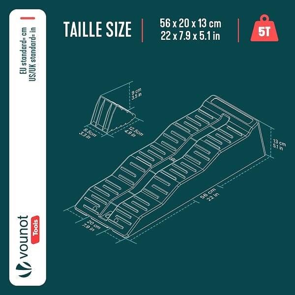 VOUNOT - Lot 2 rampes nivellement voiture 5T cale d’acces PP 56x20x13cm noir - large