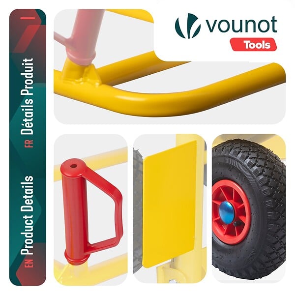 VOUNOT - Diable pliant chariot de transport avec roue pneumatique charge 200kg jaune - large