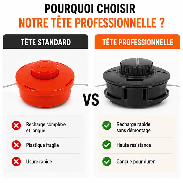 GT GARDEN - Tête fil professionnelle pour débroussailleuse et multifonction 4 en 1 - large