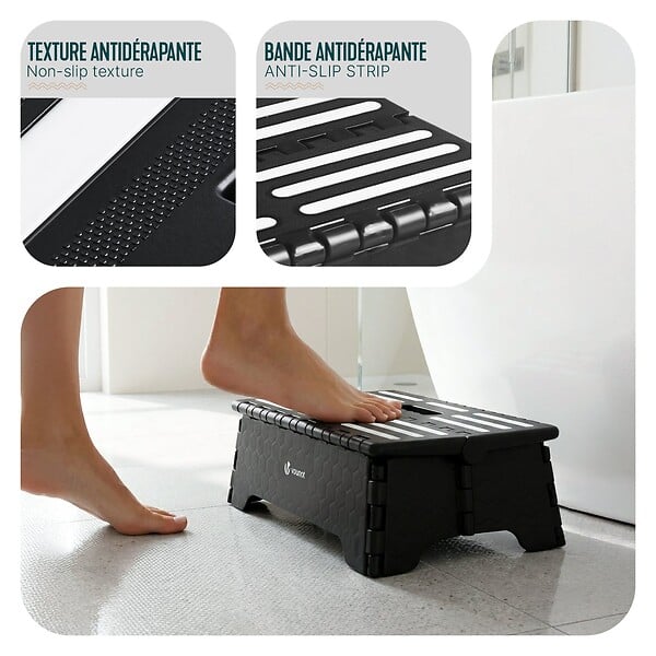 VOUNOT - Marchepied pliant antiderapant 39.5x24x13 cm plastique noir - large