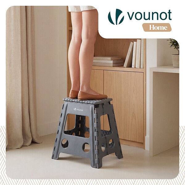 VOUNOT - Tabouret pliant antiderapant 39x32x40 cm plastique gris - large