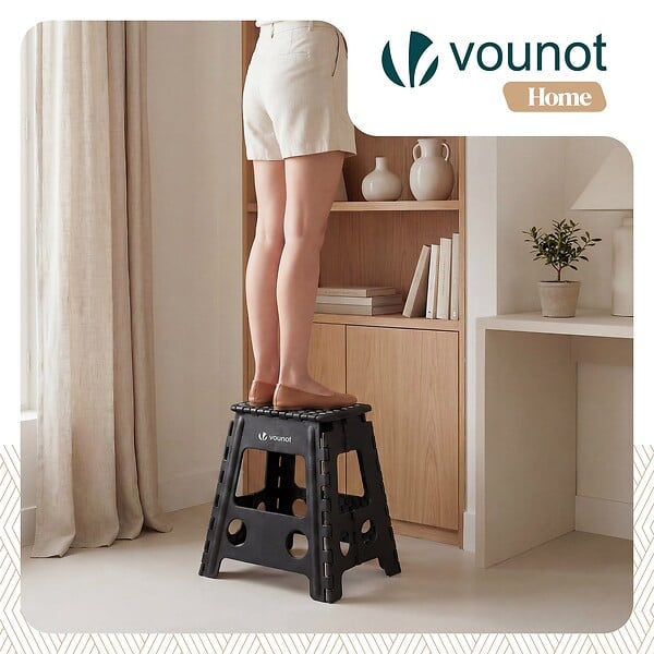 VOUNOT - Tabouret pliant antiderapant 39x32x40 cm plastique noir - large