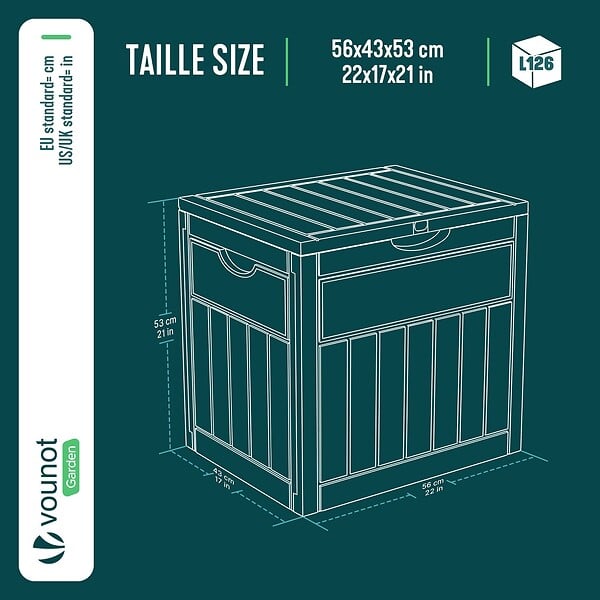 VOUNOT - Coffre de Rangement Exterieur 126L en PP 56x43x53CM Style Bois Marron - large