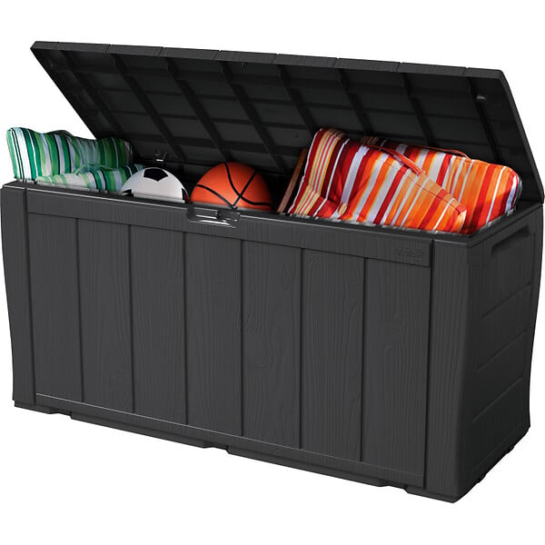 KETER - Keter Sherwood coffre de jardin 270 L en résine aspect bois graphite 117 x 45 x 57,5 cm (230415) - large