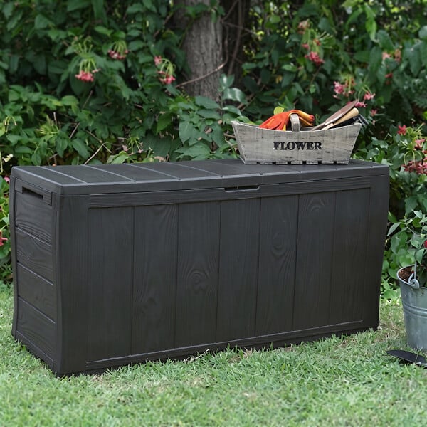 KETER - Keter Sherwood coffre de jardin 270 L en résine aspect bois graphite 117 x 45 x 57,5 cm (230415) - large