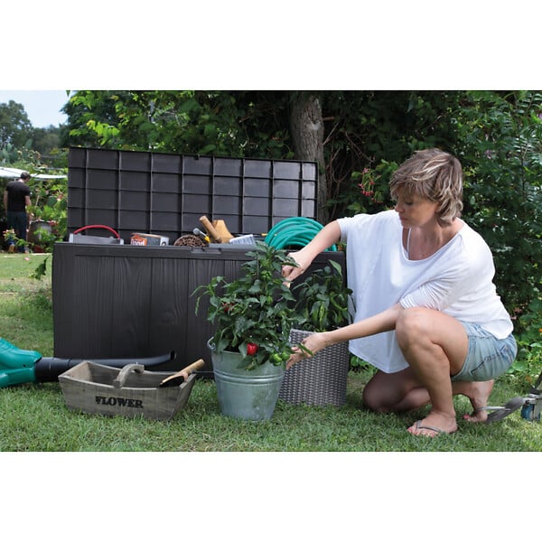 KETER - Keter Sherwood coffre de jardin 270 L en résine aspect bois graphite 117 x 45 x 57,5 cm (230415) - large