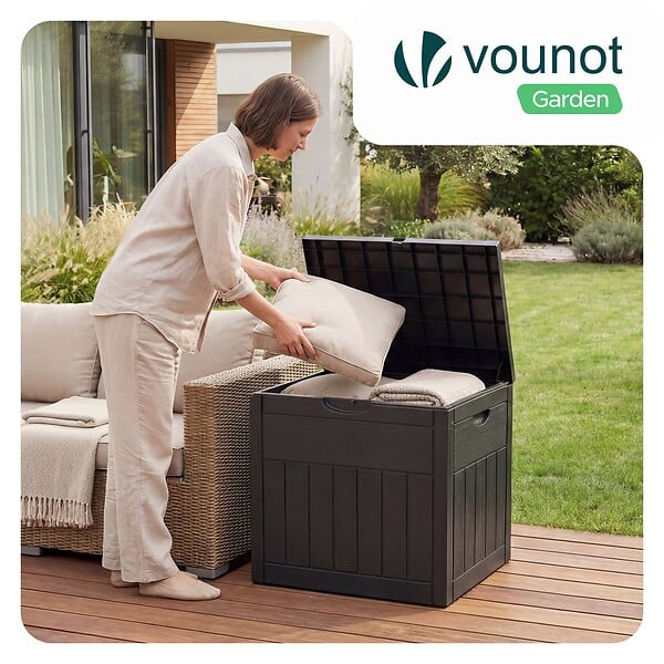 VOUNOT - Coffre de Rangement Exterieur 126L en PP 56x43x53CM Style Bois Noir - large