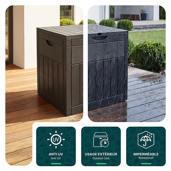 VOUNOT - Coffre de Rangement Exterieur 126L en PP 56x43x53CM Style Bois Noir - large