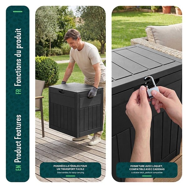 VOUNOT - Coffre de Rangement Exterieur 126L en PP 56x43x53CM Style Bois Noir - large