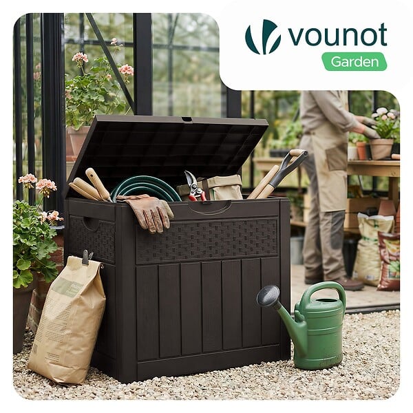 VOUNOT - Coffre de Rangement Exterieur 126L en PP 56x43x53CM Style Polyrotin Marron - large