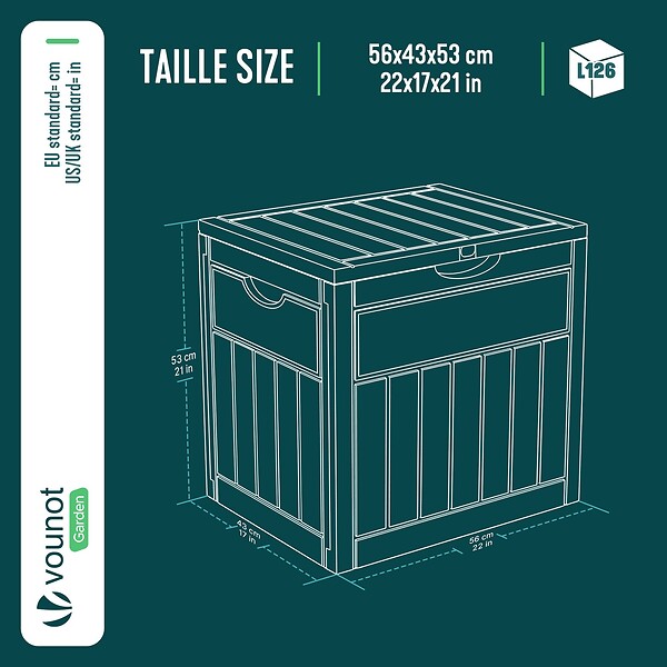 VOUNOT - Coffre de Rangement Exterieur 126L en PP 56x43x53CM Style Polyrotin Marron - large
