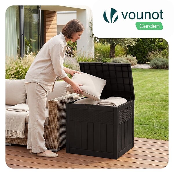 VOUNOT - Coffre de Rangement Exterieur 126L en PP 56x43x53CM Style Polyrotin Marron - large
