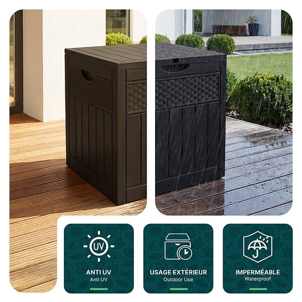 VOUNOT - Coffre de Rangement Exterieur 126L en PP 56x43x53CM Style Polyrotin Marron - large