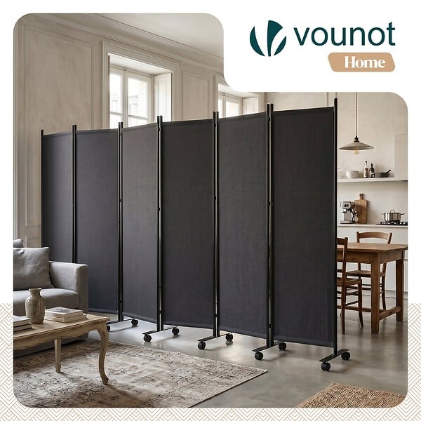 VOUNOT - Paravent interieur separateur avec roue 6 panneaux autoportant pliable 340 x 30 x 171 cm Anthracite - large