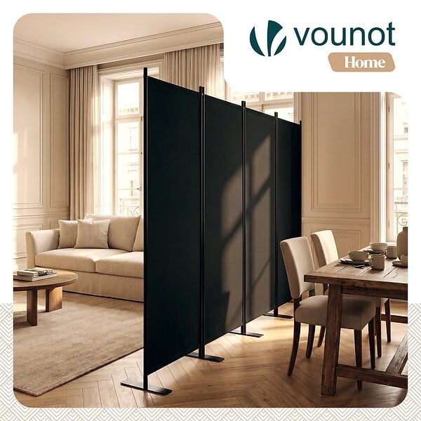 VOUNOT - Paravent interieur separateur 4 panneaux autoportant pliable 228 x 30 x 164 cm Anthracite - large
