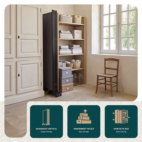 VOUNOT - Paravent interieur separateur avec roue 4 panneaux autoportant pliable 228x 30 x 171 cm Anthracite - large
