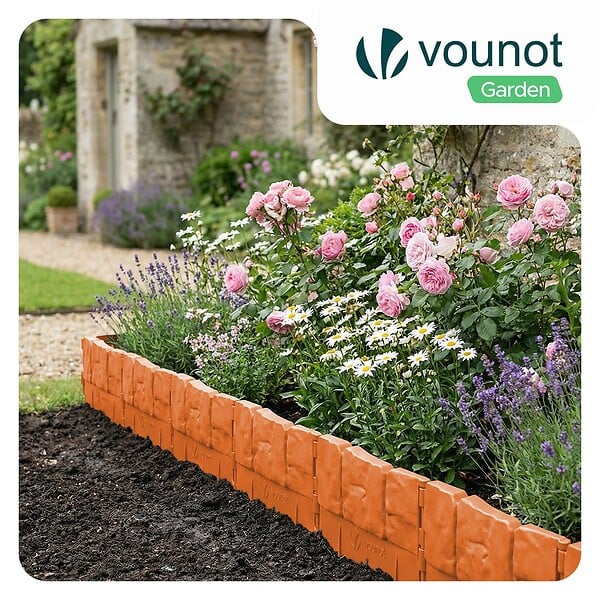 VOUNOT - Lot de 140 pcs Bordure de jardin imitation pierre facile a installer 21.4m terracotta - large