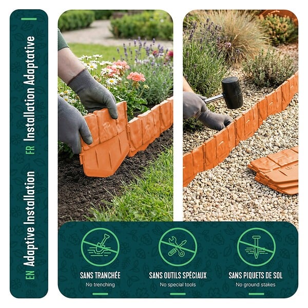 VOUNOT - Lot de 70 pcs Bordure de jardin imitation pierre facile a installer 10.7m terracotta - large